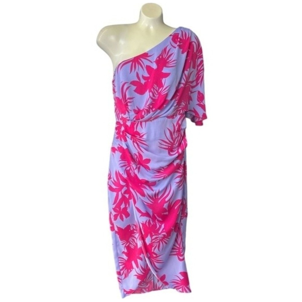 DO+BE Purple & Pink Floral Tropical Print One Shoulder Midi Dress Size Small